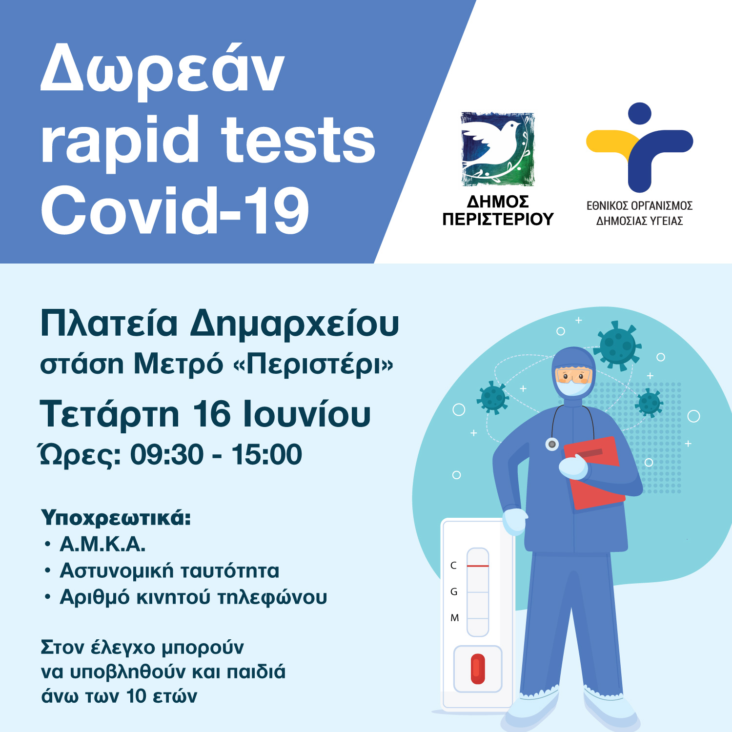 rapid test, covid19, Περιστέρι 