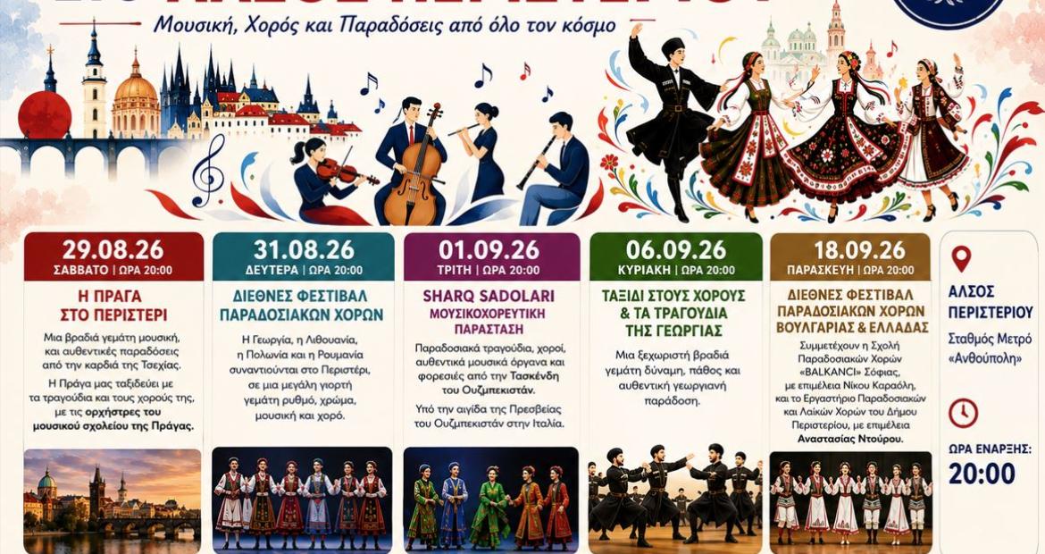 Διεθνές Φεστιβάλστο Άλσος Περιστερίου Μουσική, Χορός και Παραδόσεις από όλο τον κόσμο, εκδηλώσεις, πολιτιστικά, Περιστέρι